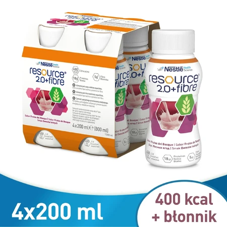Resource 2.0 + Fibre, suplemento nutricional, sabor a frutos del bosque, 4 x 200 ml