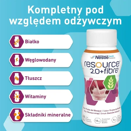 Resource 2.0 + Fibre, suplemento nutricional, sabor a frutos del bosque, 4 x 200 ml