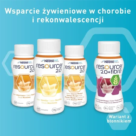 Resource 2.0 + Fibre, suplemento nutricional, sabor a frutos del bosque, 4 x 200 ml