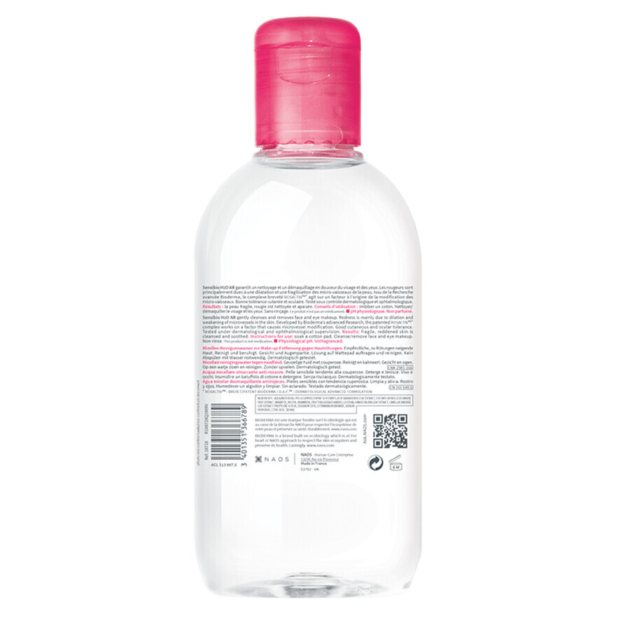 Bioderma Sensibio H2O AR, agua micelar, pieles sensibles y vasculares, 250 ml