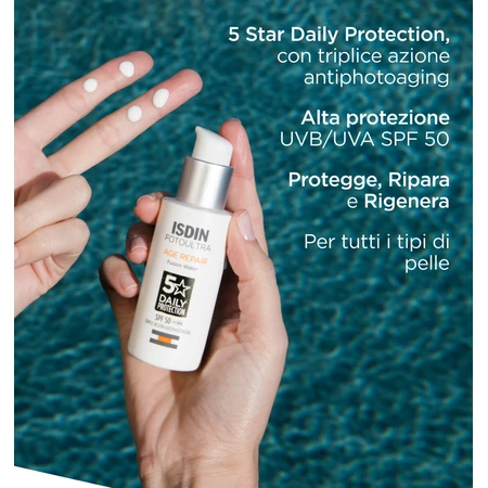 Isdin Fusion Water Age Repair zonbeschermingsvloeistof voor gezicht met SPF 50, 50 ml