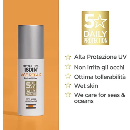 Isdin Fusion Water Age Repair zonbeschermingsvloeistof voor gezicht met SPF 50, 50 ml
