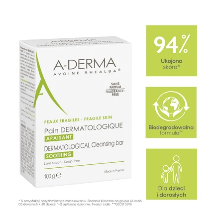 A-Derma, barra dermatológica limpiadora para rostro y cuerpo, 100 g