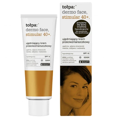 Tołpa Dermo Face, Stimular 40+, crema de día reafirmante y antiarrugas, SPF 15, rica, 40 ml