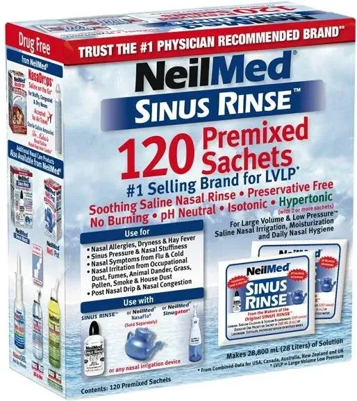 Sinus Rinse Kit sinus irrigation supplement for adults, 120 Sachets,…