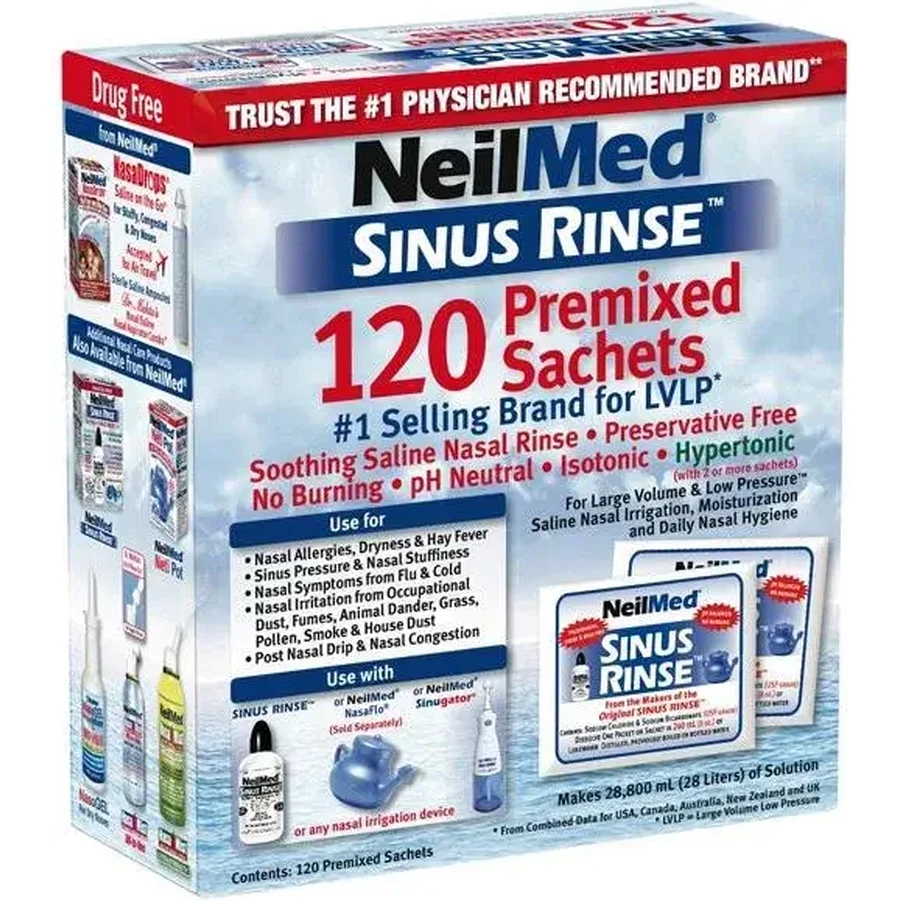 Sinus Rinse Kit, Supliment pentru irigarea sinusurilor pentru adulți, 120 pliculețe