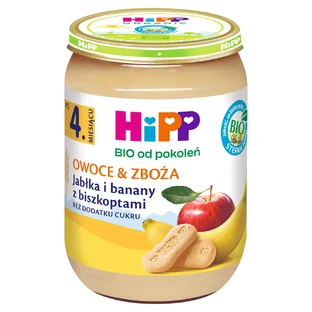 Hipp Fruta y Cereales Bio, manzana y plátano con galleta, después de 4 meses, 190 g