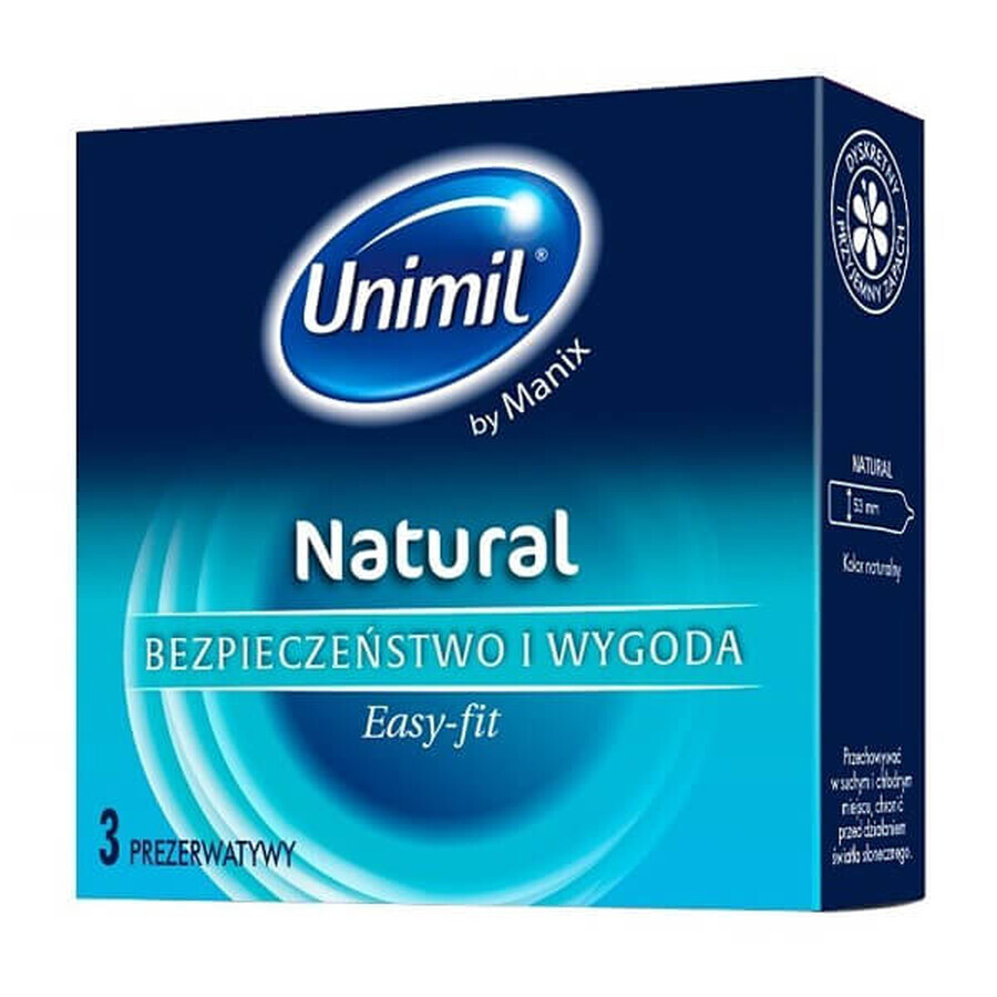 Boutique Unimil Natural+, préservatifs classiques, 3 pièces Unimil Natural+, préservatifs classiques, 3 pièces