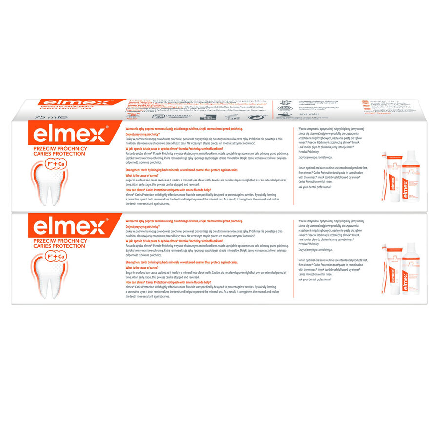Elmex contro la carie, dentifricio con fluoruro amminico, 2 x 75 ml Elmex contro la carie, dentifricio con fluoruro amminico, 2 x 75 ml