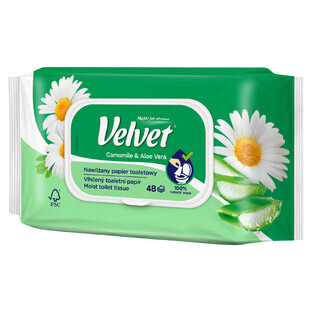 Velvet Toilet Paper, Moistened, Chamomile &amp; Aloe Vera, with clip, 42 pieces