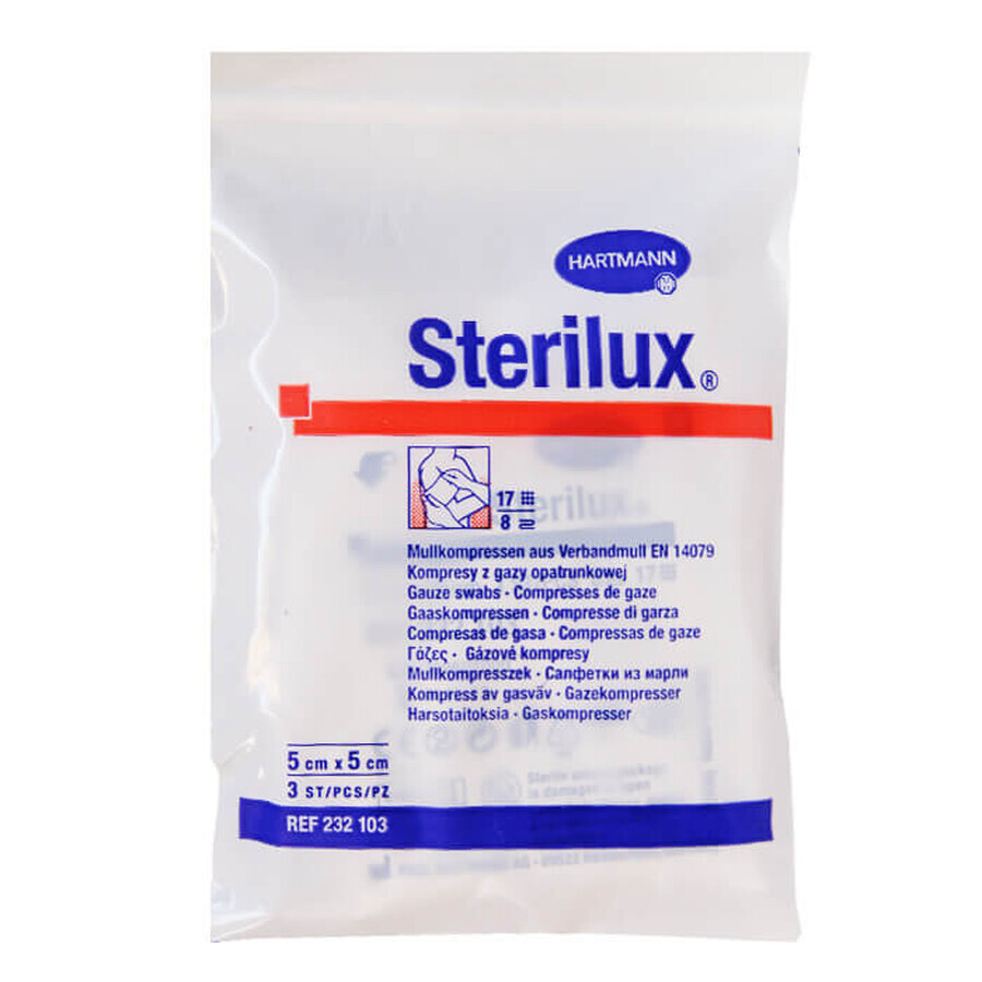 Buy Sterilux, sterile gauze pads, 17 threads, 8 layers, 5 cm x 5 cm, 3 pcs. Sterilux, sterile gauze pads, 17 threads, 8 layers, 5 cm x 5 cm, 3 pcs.