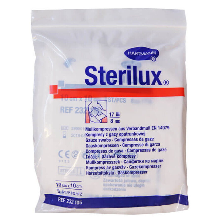 Buy Sterilux, sterile gauze pads, 17 threads, 8 layers, 10 cm x 10 cm, 3 pcs. Sterilux, sterile gauze pads, 17 threads, 8 layers, 10 cm x 10 cm, 3 pcs.