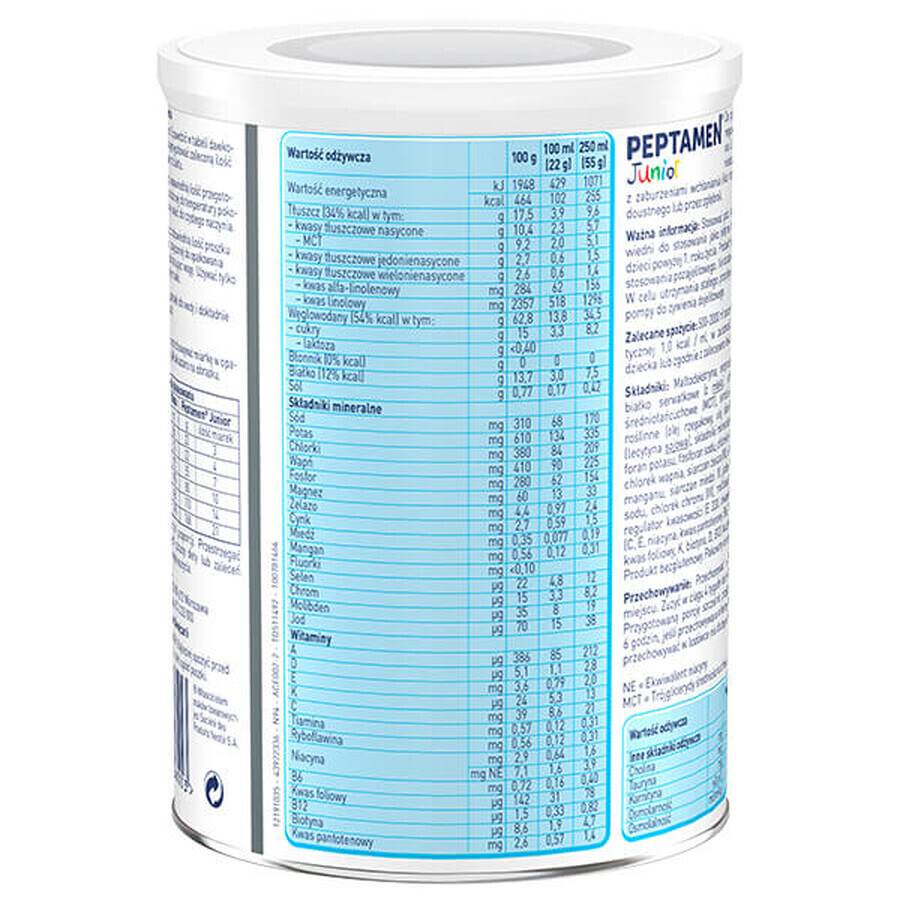 Peptamen Junior, Preparazione nutrizionale oltre 1 anno gusto vaniglia, 400 g, Nestlé