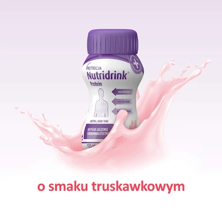 Nutridrink Protein, complément alimentaire, goût fraise, 4 x 125 ml