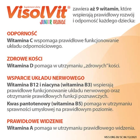 VisolVit Junior Orange, polvo efervescente, sabor naranja, 30 sobres