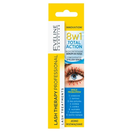 Eveline Cosmetics Lash Therapy Professional, sérum concentré pour les cils Total Action 8w1, 10 ml