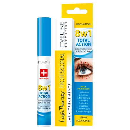Eveline Cosmetics Lash Therapy Professional, sérum concentré pour les cils Total Action 8w1, 10 ml