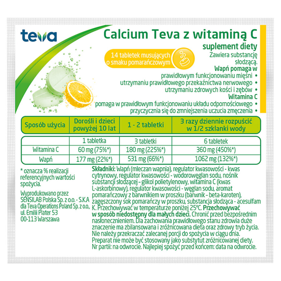 Comprar Calcio Teva con vitamina C, sabor naranja, 14 comprimidos efervescentes Calcio Teva con vitamina C, sabor naranja, 14 comprimidos efervescentes