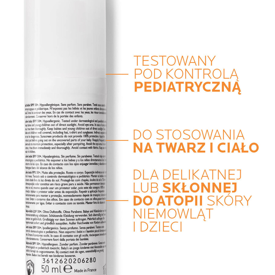 La Roche-Posay Anthelios Dermo-Pediatrics, protective milk for face and body from 6 months, SPF 50+, 50 ml
