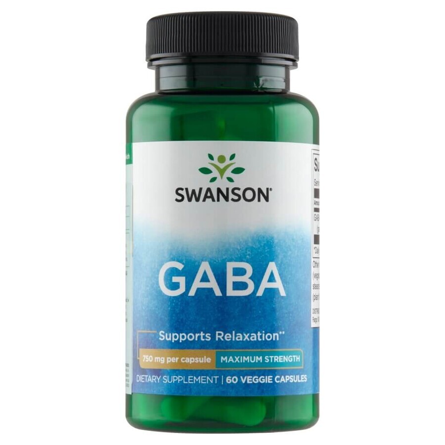 Swanson GABA, ácido gamma aminobutírico 750 mg, 60 cápsulas