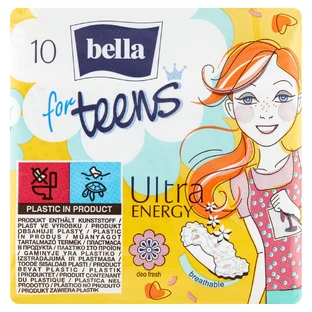 Bella for Teens, serviettes hygiéniques avec ailettes, déo frais, Ultra Energy, 10 pcs