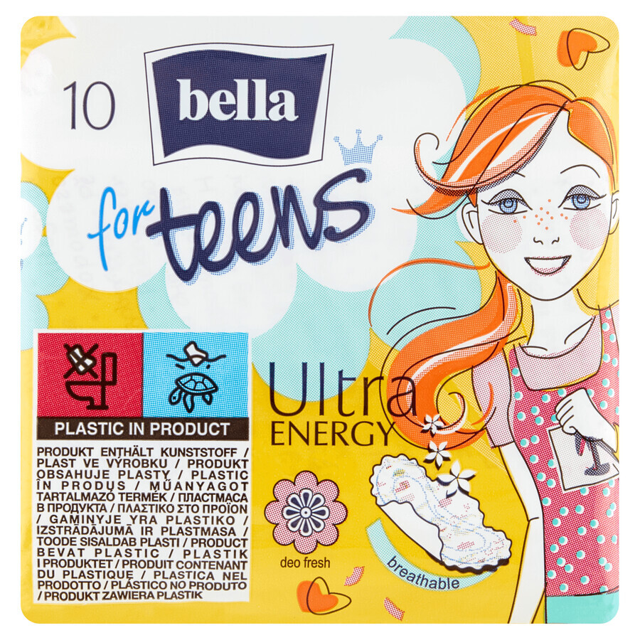 Buy Bella for teenagers, sanitary napkins with wings, deo fresh, Ultra Energy, 10 pcs Bella for teenagers, sanitary napkins with wings, deo fresh, Ultra Energy, 10 pcs