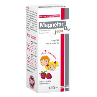 Magnefar B6 Junior 3+, sabor a frambuesa, 120 ml, Biofarm
