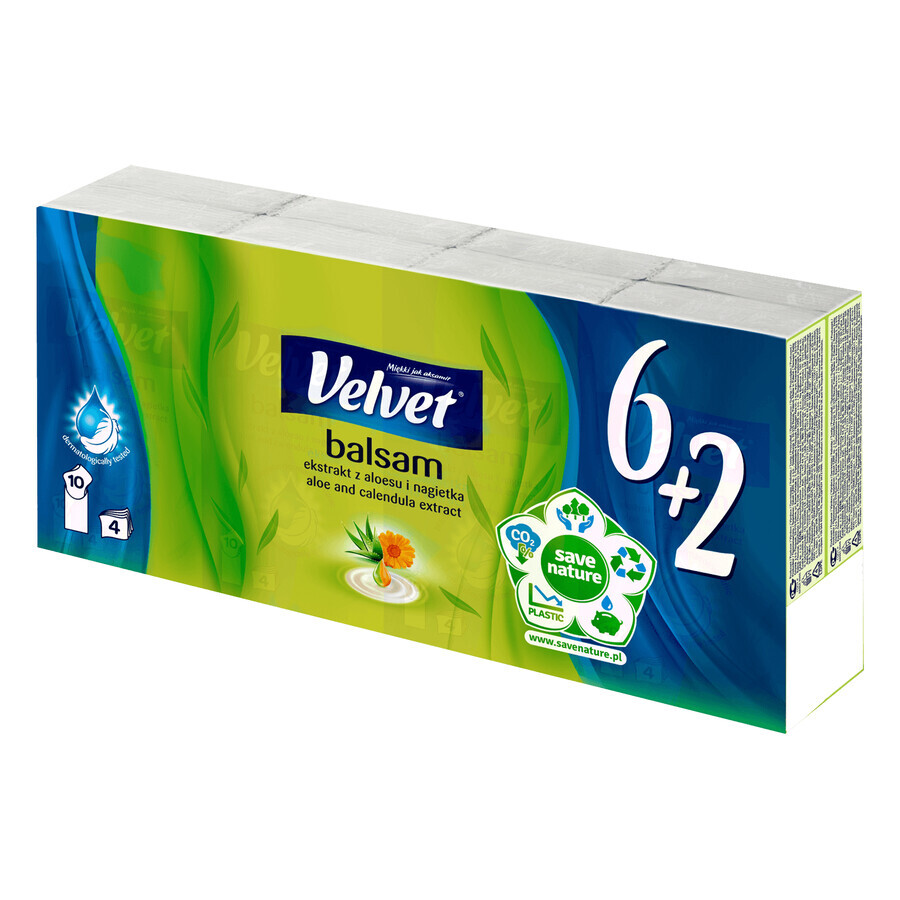 Velvet Balm, woven, 4 layers, aloe vera and calendula extract, (6 + 2) x 10 pcs.