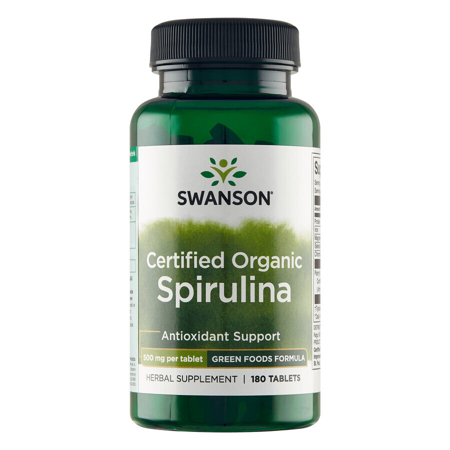 Swanson Certified Organic Spirulina, organic spirulina, 180 tablets