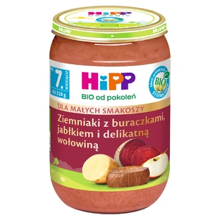 Plat HiPP Bio, pommes de terre à la betterave, pommes et bœuf tendre, après 7 mois, 220 g