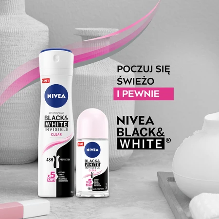 Nivea, antitranspirante roll-on, Invisible Blanco y Negro, Transparente, 50 ml