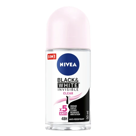 Nivea, antitranspirante roll-on, Invisible Blanco y Negro, Transparente, 50 ml