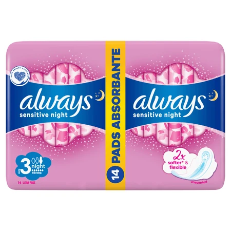 Always Ultra Night Sensitive, maandverband met vleugels, 14 stuks