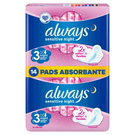 Always Ultra Night Sensitive, maandverband met vleugels, 14 stuks