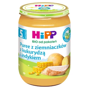 Plat HiPP Bio, purée de pommes de terre au maïs et à la dinde, après 5 mois, 190 g.