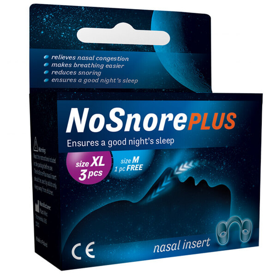 NoSnore Plus, inserti nasali, taglia XL x 3 pezzi + taglia M x 1 pezzo