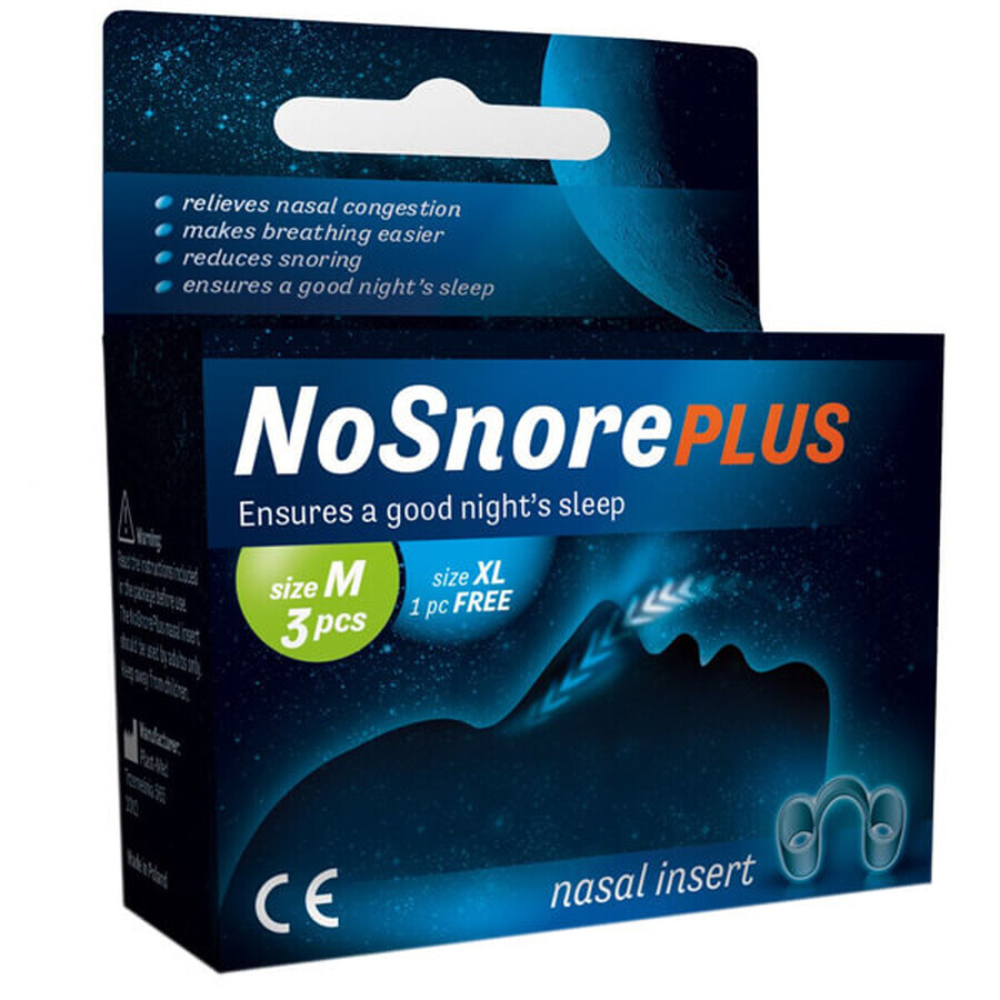 NoSnore Plus, inserts nasaux, taille M x 3 pièces + taille XL x 1 pièce