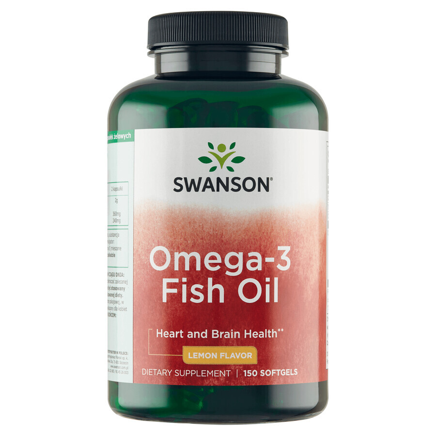 Boutique Swanson Omega-3 Fish Oil, goût citron, 150 capsules de gel Swanson Omega-3 Fish Oil, goût citron, 150 capsules de gel