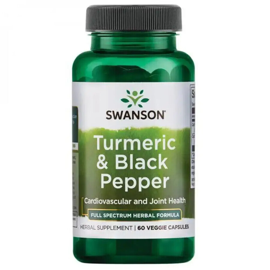 Swanson Full Spectrum Turmeric &amp; Black Pepper, Kurkuma und schwarzer Pfeffer, 60 vegetarische Kapseln