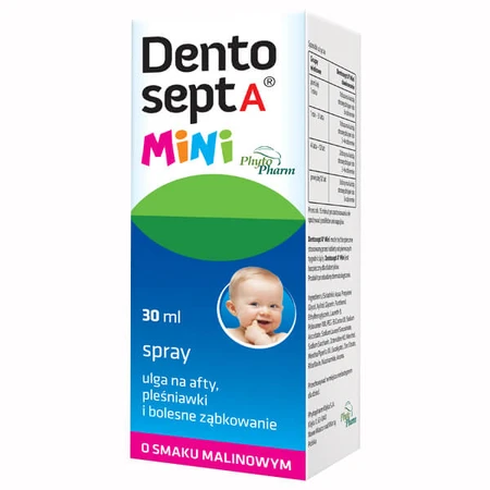 Dentosept A Mini spray, soulagement de l'aphte, du muguet et des poussées dentaires douloureuses, goût framboise, 30 ml