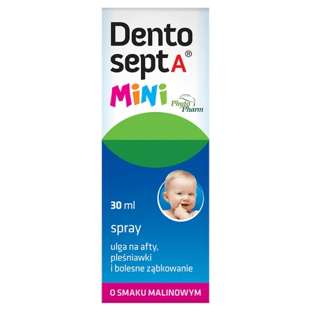 Dentosept A Mini spray, soulagement de l'aphte, du muguet et des poussées dentaires douloureuses, goût framboise, 30 ml
