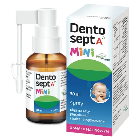 Dentosept A Mini spray, soulagement de l'aphte, du muguet et des poussées dentaires douloureuses, goût framboise, 30 ml