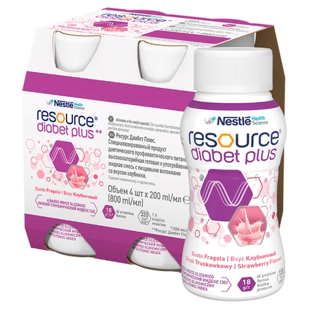 Resource Diabet Plus, strawberry flavor, 4x200 ml