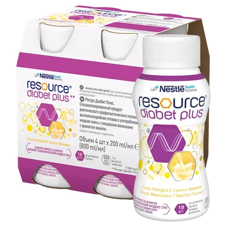 Resource Diabet Plus, Vanilla Flavor, 4 x 200 ml, Nestlé