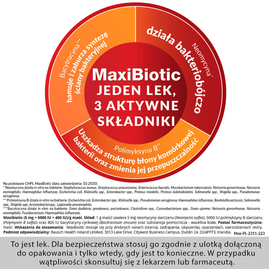 Maxibiotic (5 mg + 5000 UI + 400 UI)/g, pomada, 1 g x 10 sobres Maxibiotic (5 mg + 5000 UI + 400 UI)/g, pomada, 1 g x 10 sobres