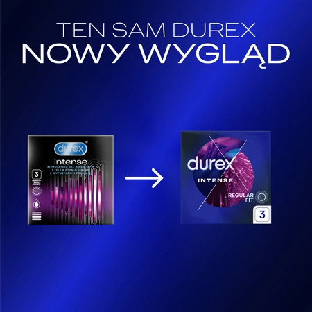 Durex Intense, condooms met stimulerende gel, geribbeld met bies, 3 stuks
