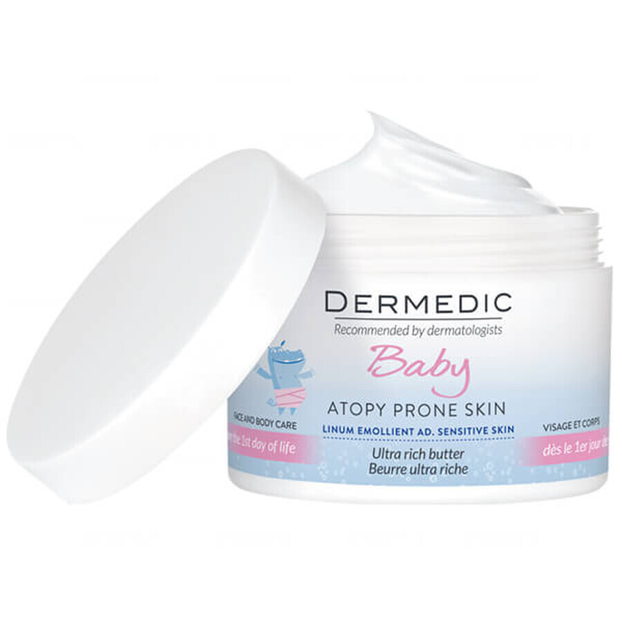 Dermedic Linum Emolient Baby, intensive lubricating butter for face and body from the first day of life, dry, very dry and atopic skin, 225 g