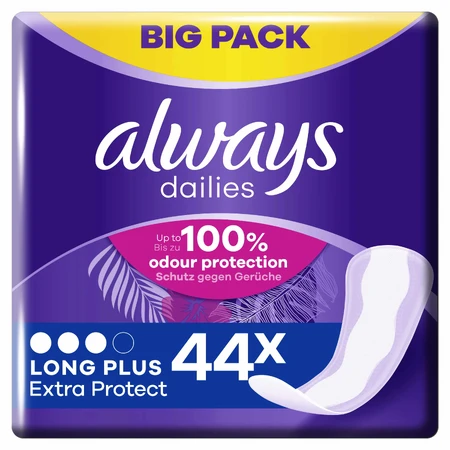 Always Dailies Extra Protect, toallas sanitarias, Long Plus, 44 piezas