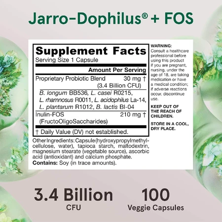 Jarro-Dophilus Plus FOS, 3.4 Billion CFU, Jarrow Formulas, 100 capsules