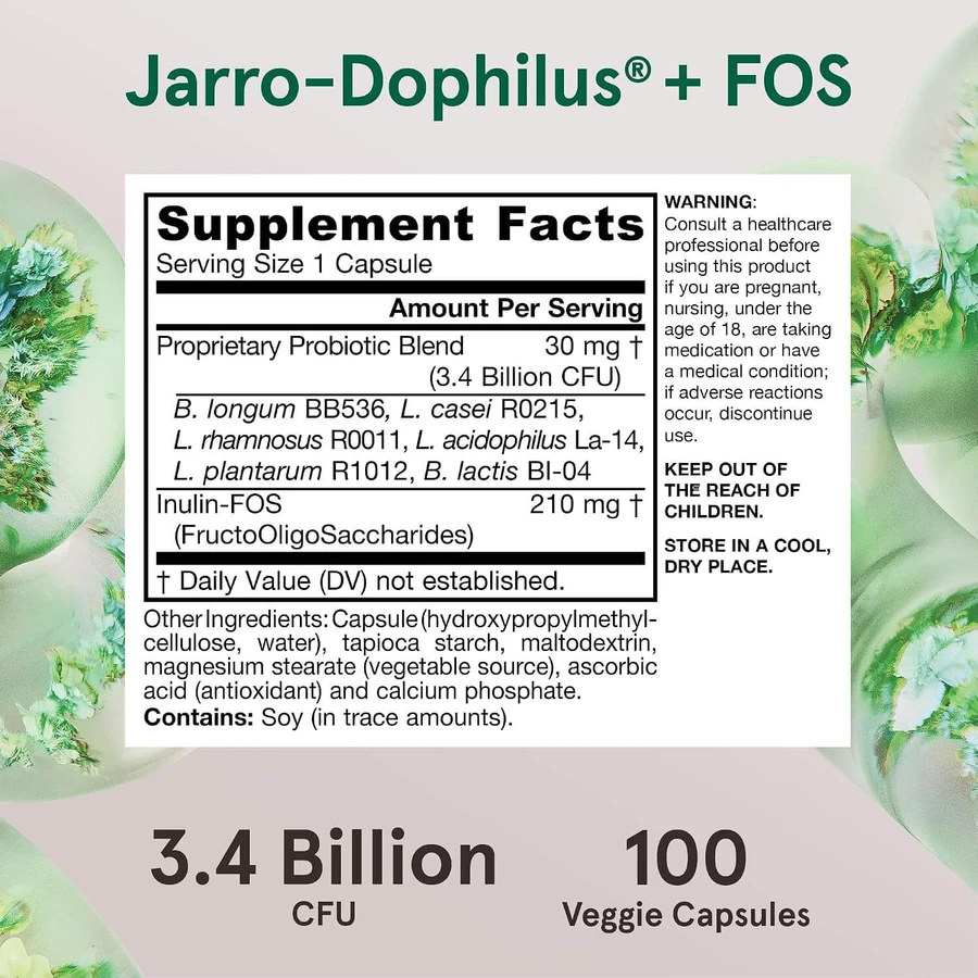 Jarro-Dophilus Plus FOS, 3.4 Billion CFU, Jarrow Formulas, 100 capsules